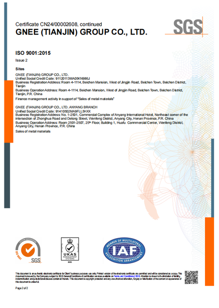 China Gnee Steel (tianjin) Co., Ltd zertifizierungen